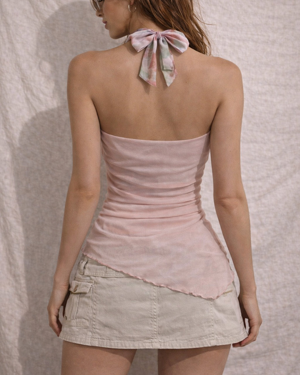 DOLL ENERGY PADDED CROCHET APPLIQUE LUXE HALTERNECK TOP