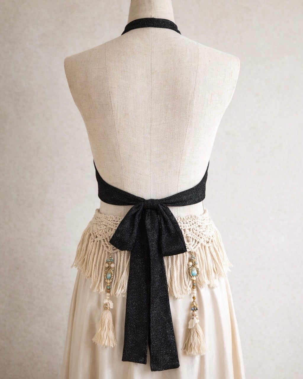 LALA LAND SHIMMER BOW-BACK COWL HALTERNECK TOP