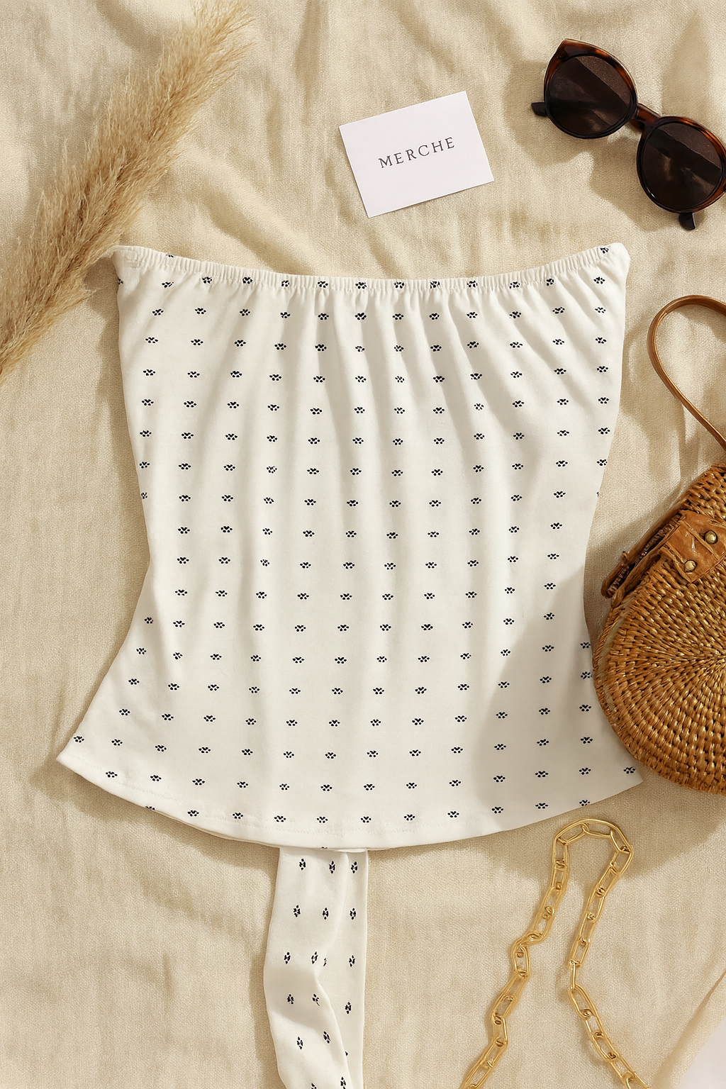 PICNIC CORE PADDED PRINTED WHITE BANDEAU TOP