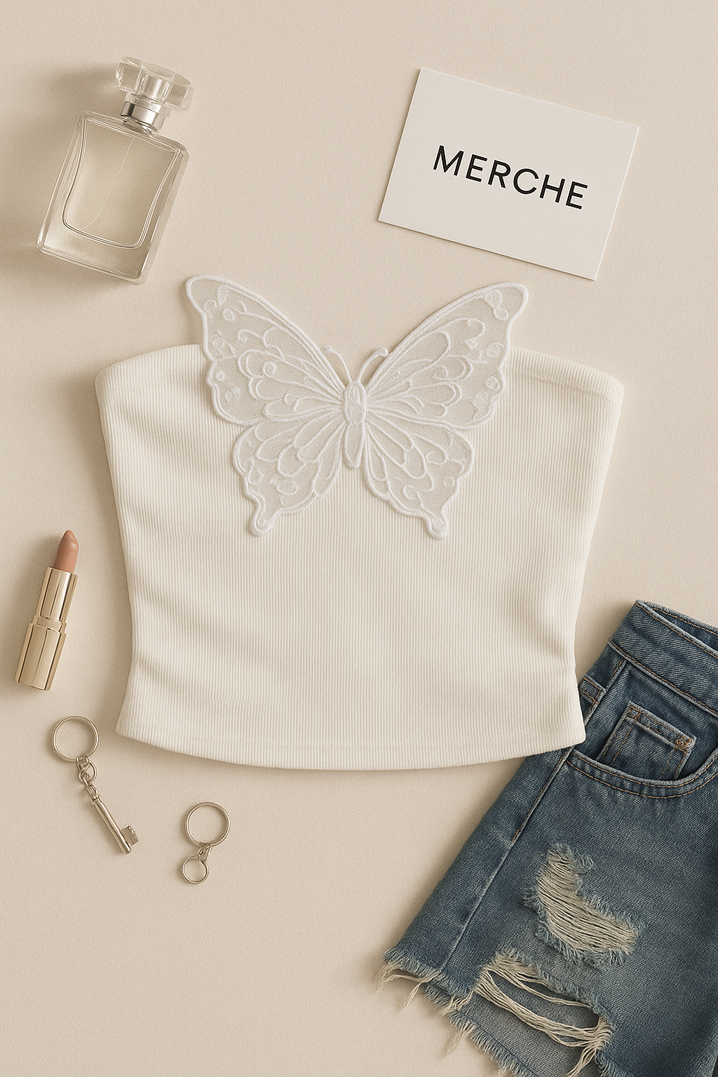 BLESSED LIFE APPLIQUE WHITE BANDEAU TOP