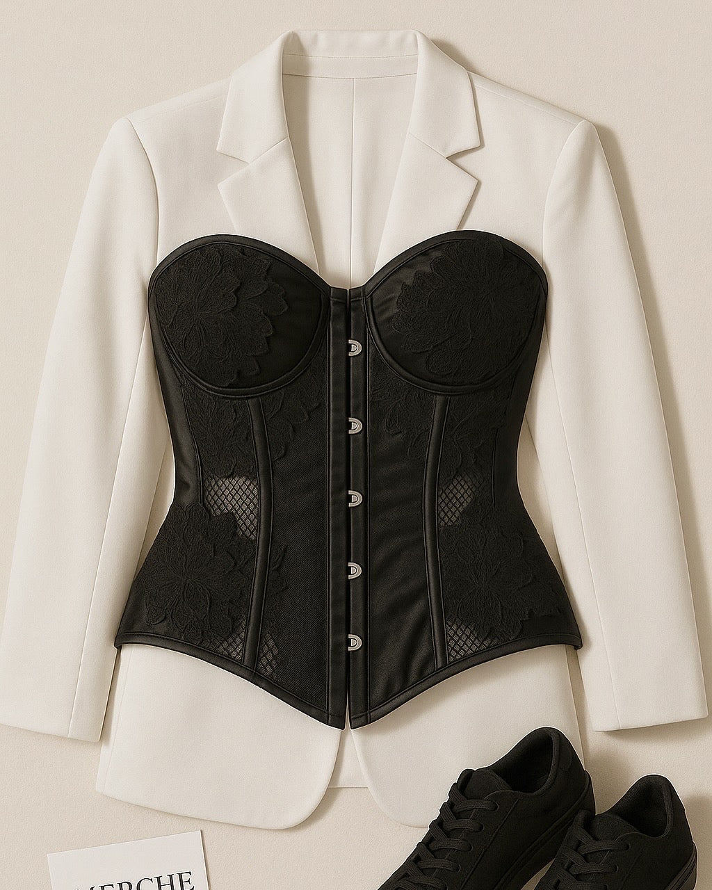 CALL HER PLAYER APPLIQUE BLACK CORSET