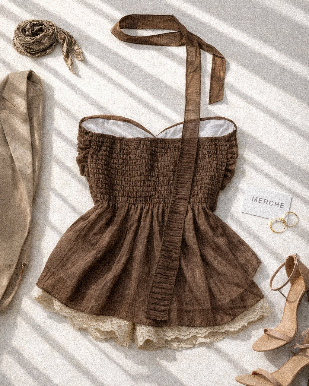 MEAN CUTE BROWN BANDEAU TOP WITH SCARF