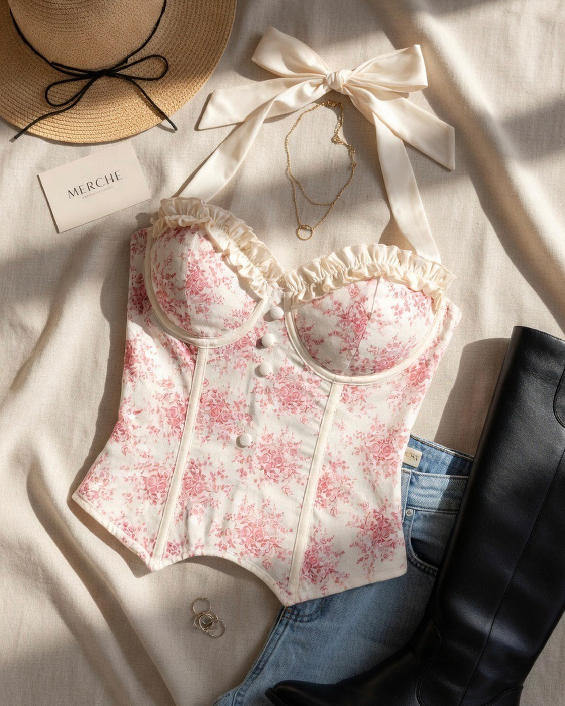 BRIDGETON EFFECT FLORAL HALTERNECK CORSET