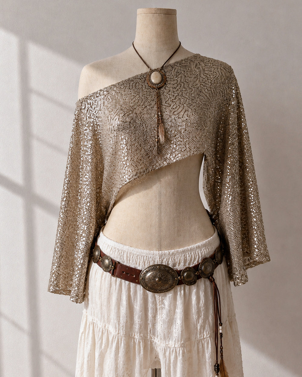 LOCAL DIVA OFF-SHOULDER SEQUIN CHAMPAGNE GOLD TOP
