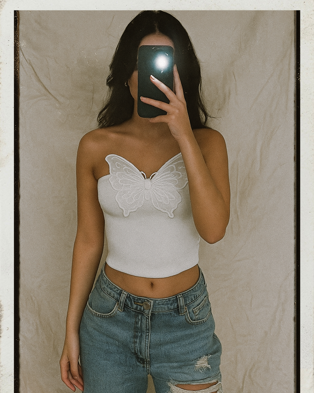 BLESSED LIFE APPLIQUE WHITE BANDEAU TOP