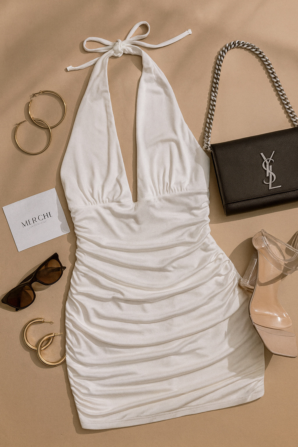 MY TIME WHITE HALTERNECK DRESS