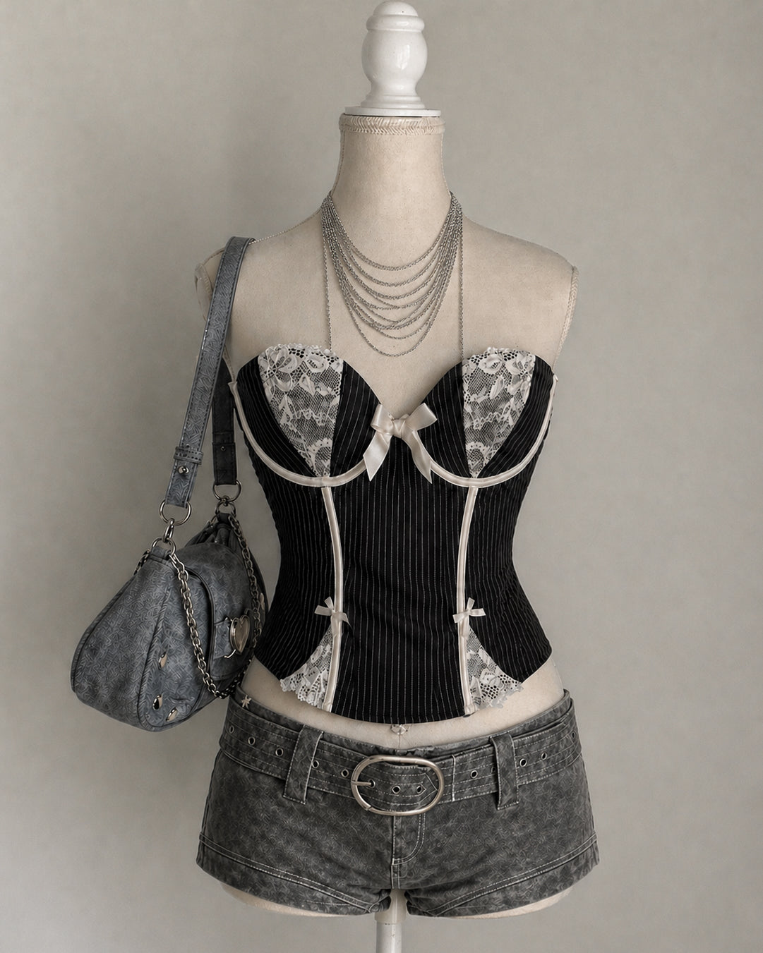 PURE FIRE PINSTRIPE PADDED LACEY CORSET