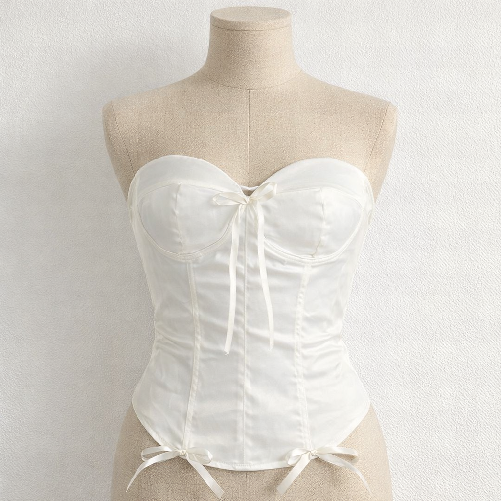 SOCIETY SECRETS WHITE SATIN CORSET