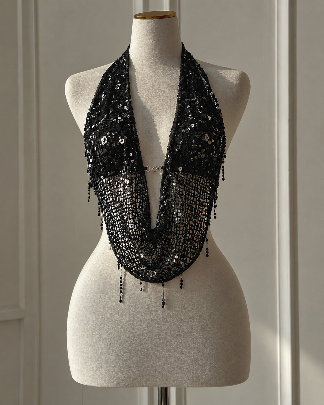 KEEP THE FLASH ON SEQUIN EMBELLISHED BACKLESS TOP