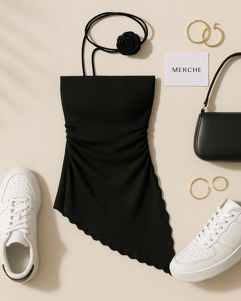 REACH THE STARS PADDED BLACK BANDEAU TOP WITH APPLIQUE CHOKER