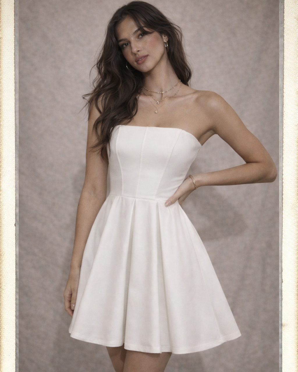 EIFFEL STORY BONING DETAIL WHITE FLARE DRESS