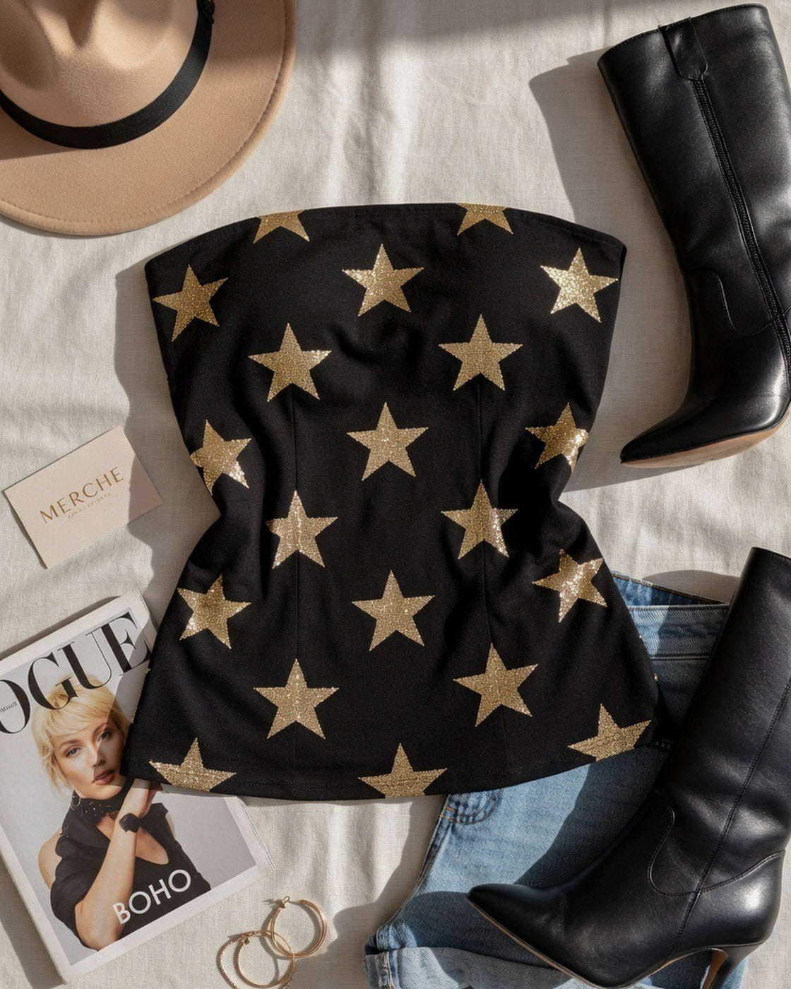 STAGE LIGHTS GLITTER STAR BANDEAU TOP