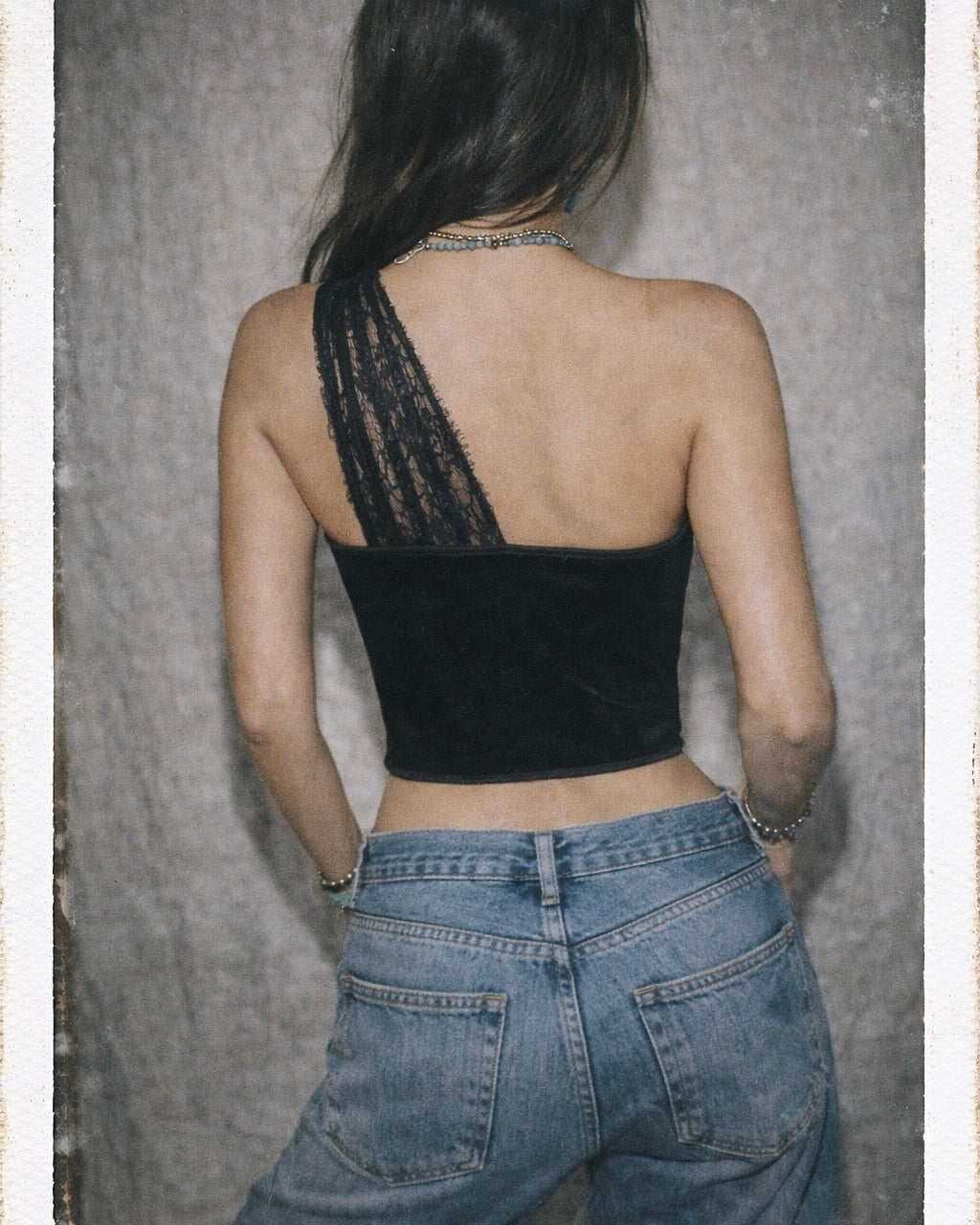 CASTLE STORY LACE ONE-SHOULDER CORSETED TOP