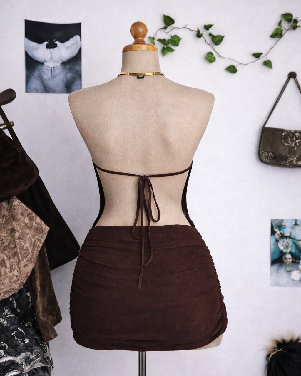 ALMOST UNFAIR METAL RING DETAIL BACKLESS TIE-UP DRESS