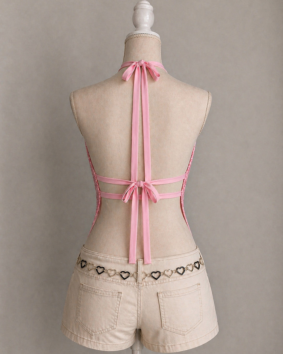POP PRINCESS EMBROIDERED PINK BACKLESS TOP