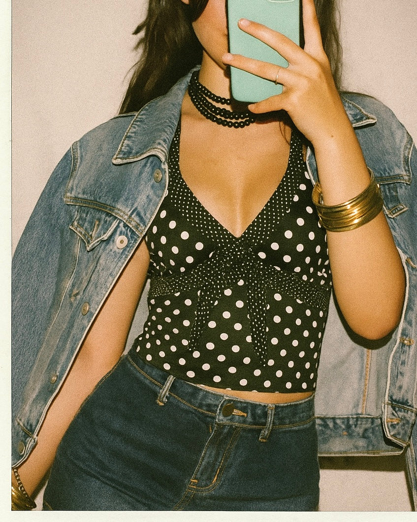 LOYAL GIRLFRIEND POLKA HALTERNECK TOP