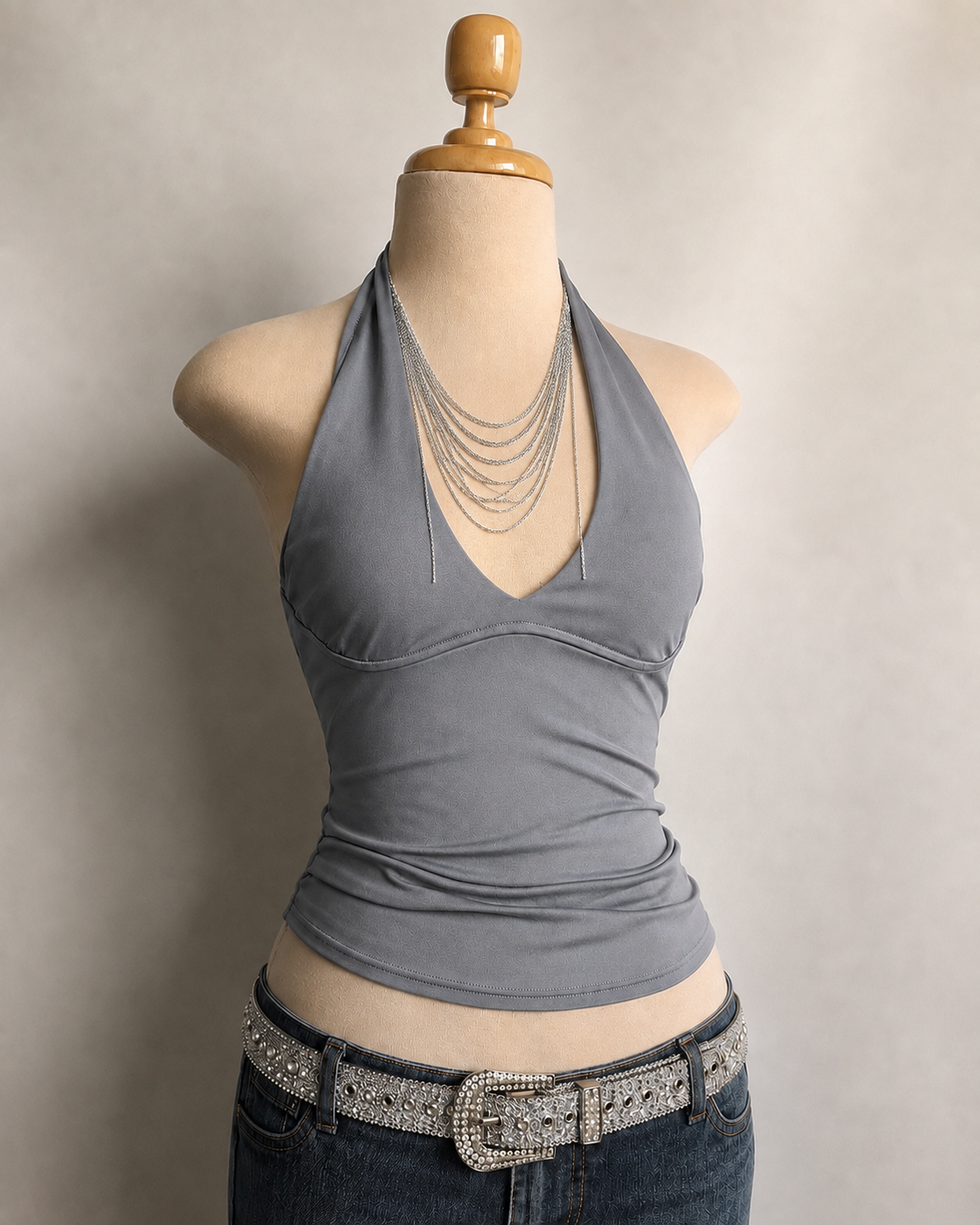 SILVER SCREEN GLAMOUR HALTERNECK TOP