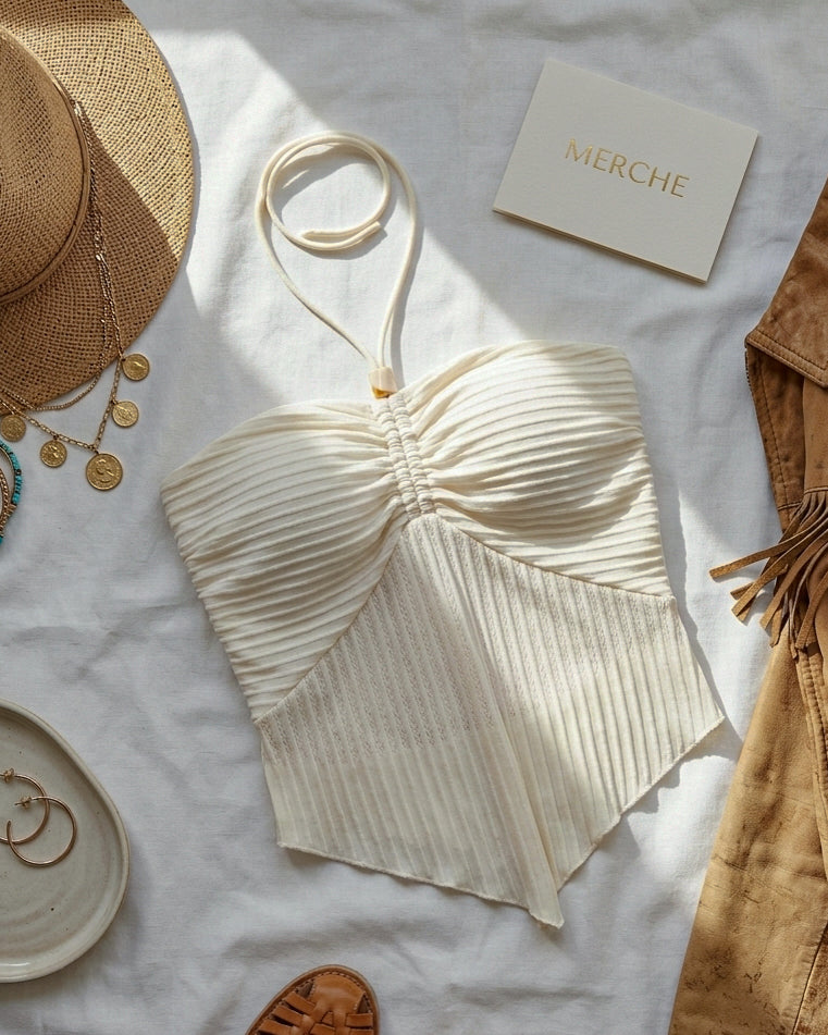 ONE MORE COCKTAIL PADDED IVORY BOHO CHIC HANDKERCHIEF TOP