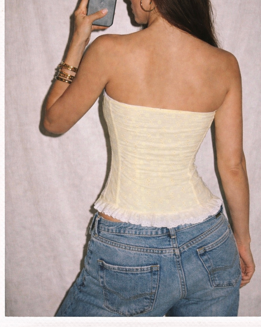 SWEET NOTHING EYELET LUXE BUTTER YELLOW TOP