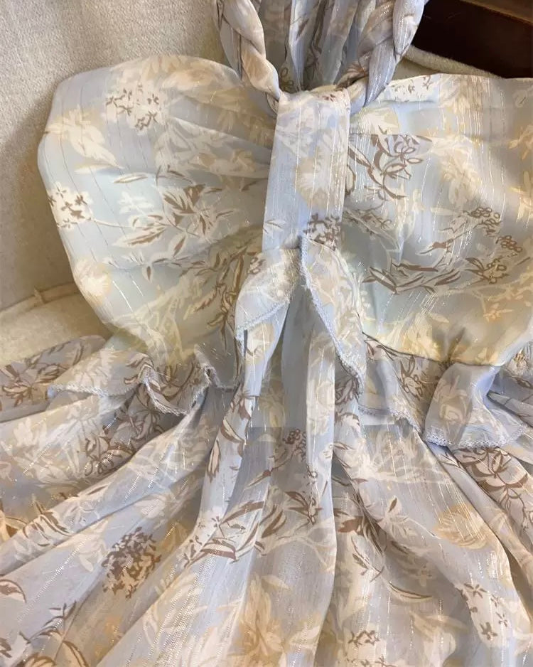 SWEET ESCAPE BRAIDED FLORAL HALTERNECK TOP