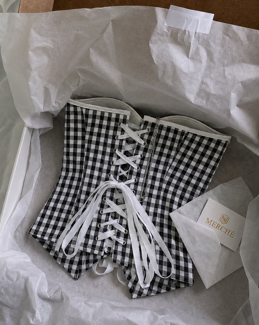 QUE COUNTRY SONGS CHECKS PADDED CORSET