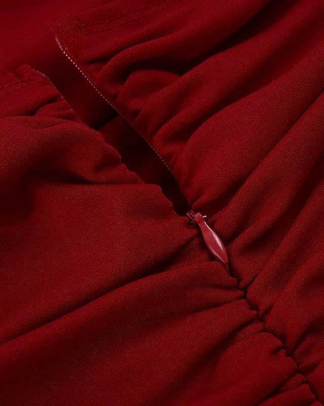 BLOOD MOON LUXE RED STRAPLESS MAXI DRESS