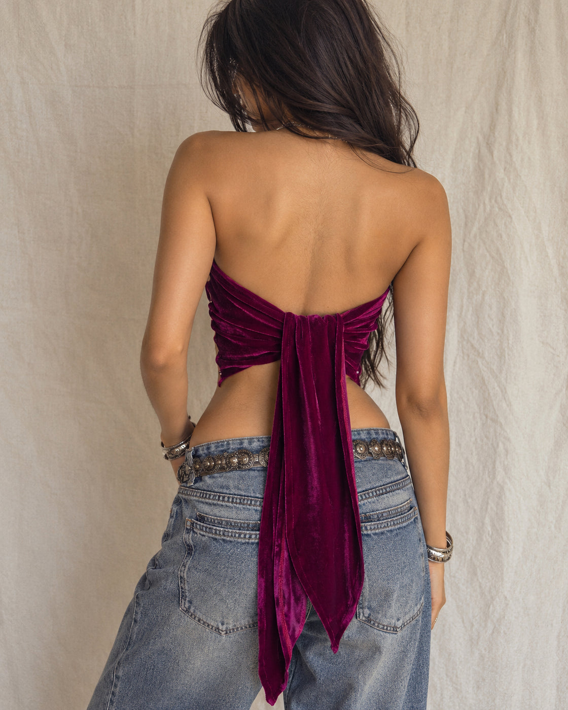 HIGH STAKES RHINESTONE EMBELLISHED VELOUR SCARF TOP