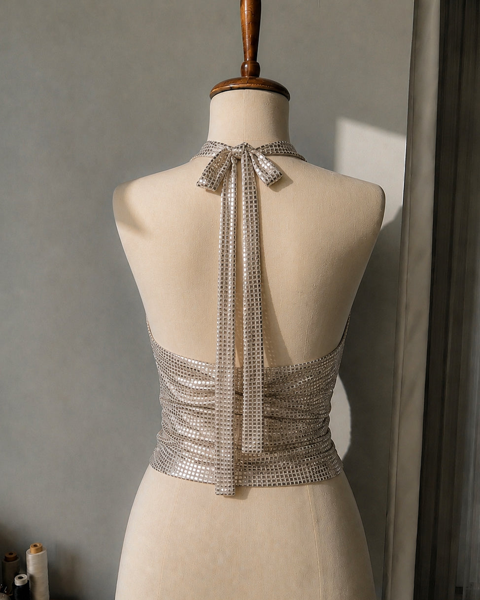 NEVER HAVE I EVER FOILED HALTERNECK TOP