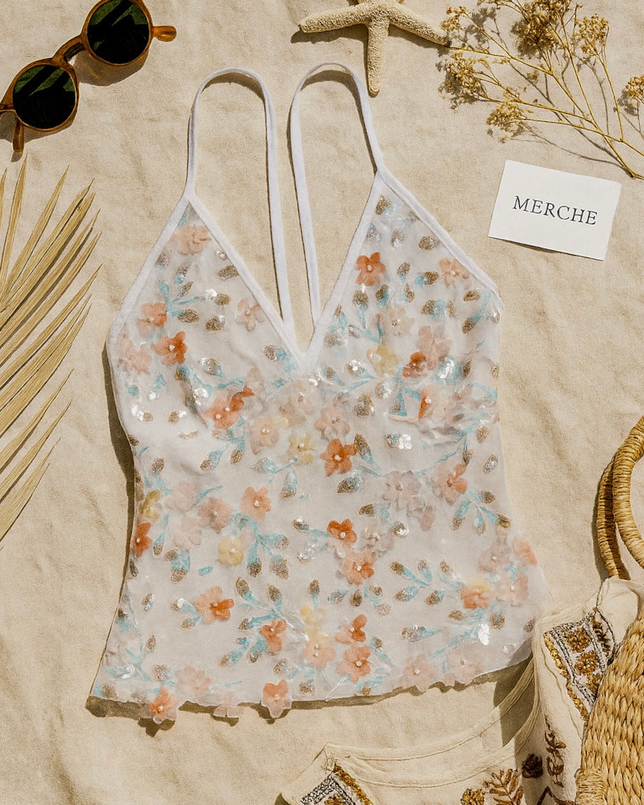 UNICORN DREAMER APPLIQUE SEQUIN EMBELLISHED HALTERNECK TOP