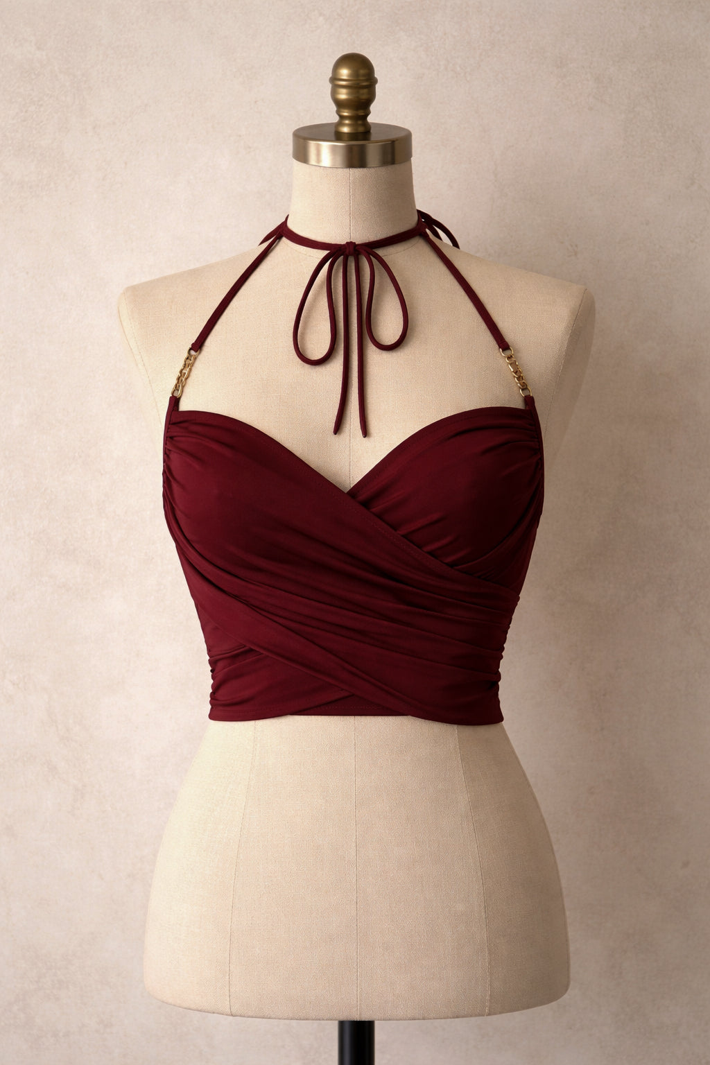 HYPERPOP DRAPE MAROON HALTERNECK TOP
