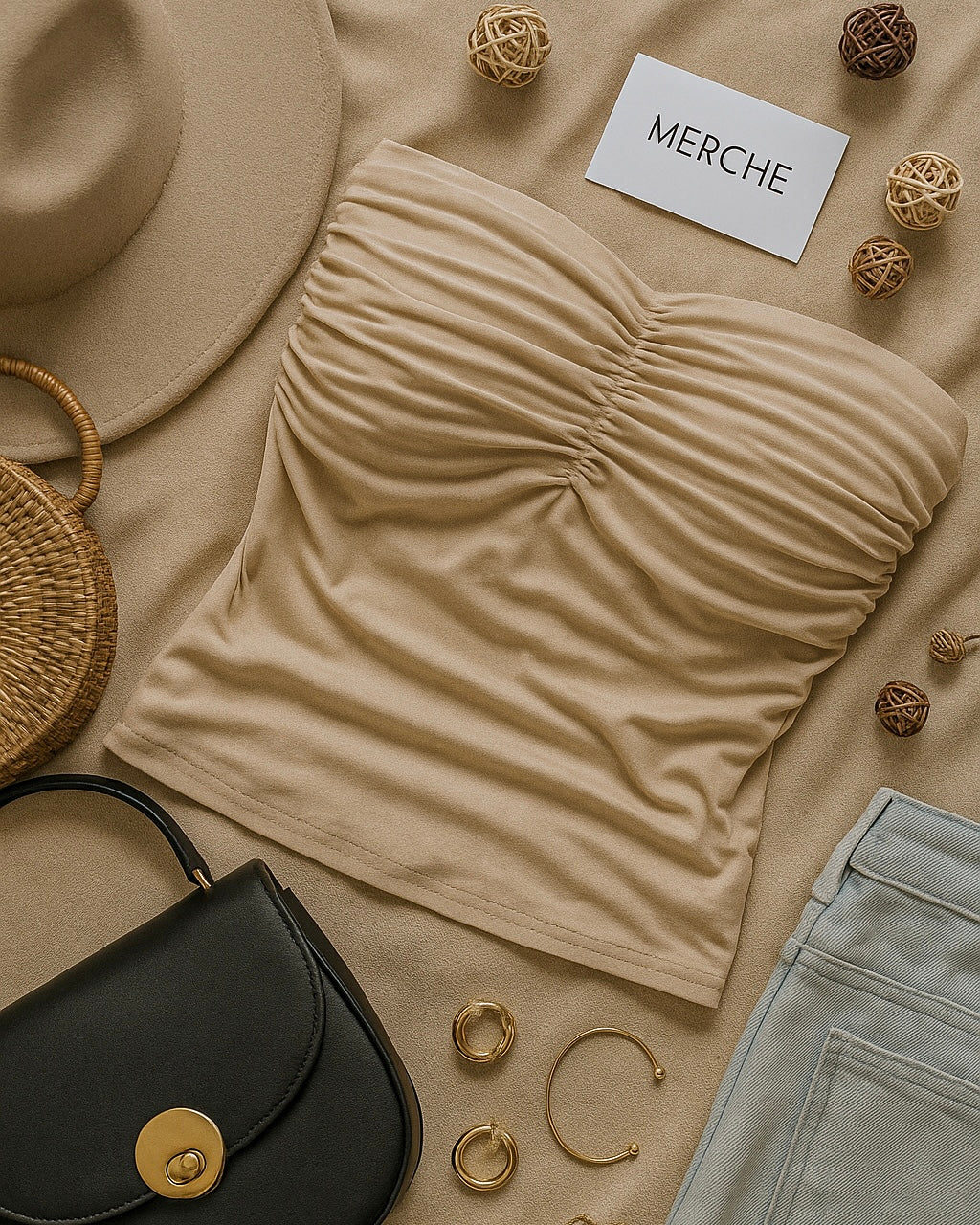 HEAVENLY HOUR BEIGE PADDED BANDEAU TOP