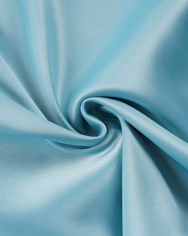 NO CROWN NEEDED SATIN POWDER BLUE BANDEAU DRESS