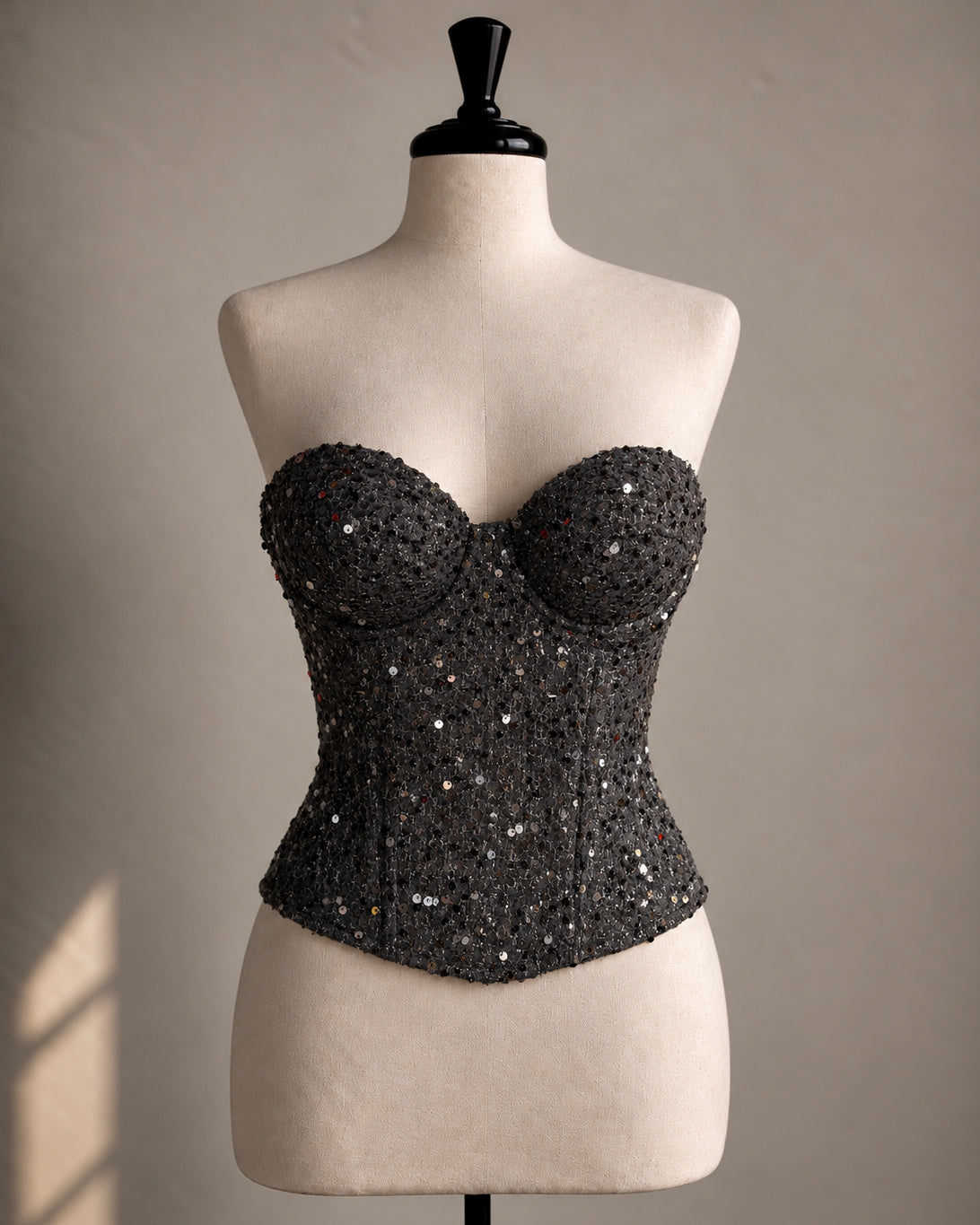 BLESS MY WARDROBE SEQUIN EMBELLISHED PADDED BLACK CORSET