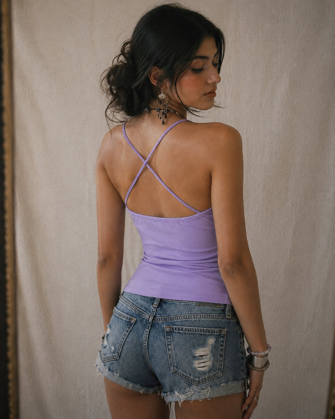 MERMAID OFF-DUTY LILAC BEADED CROSSBACK TOP