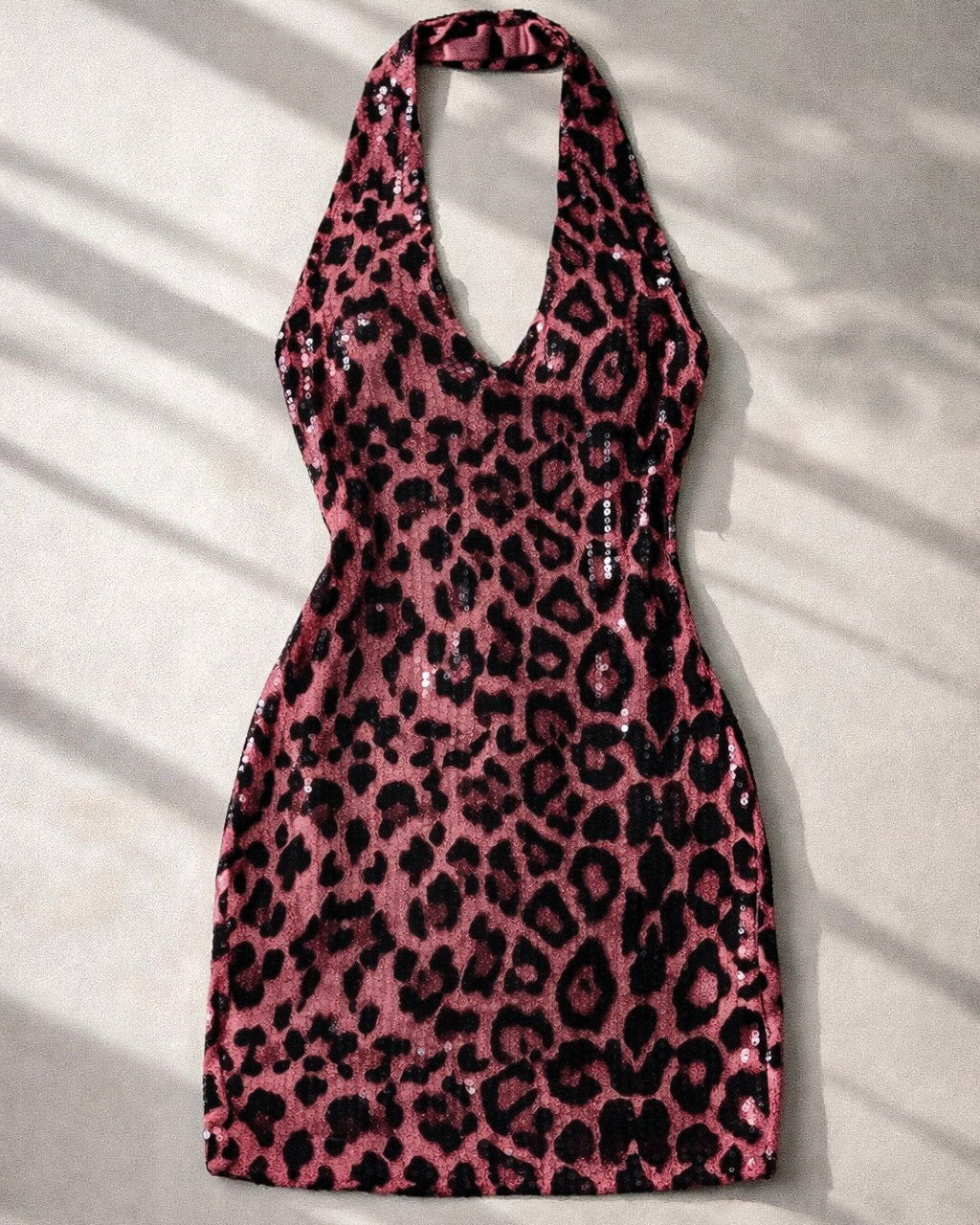 DIM THE LIGHTS SEQUIN EMBELLISHED PINK HALTERNECK DRESS