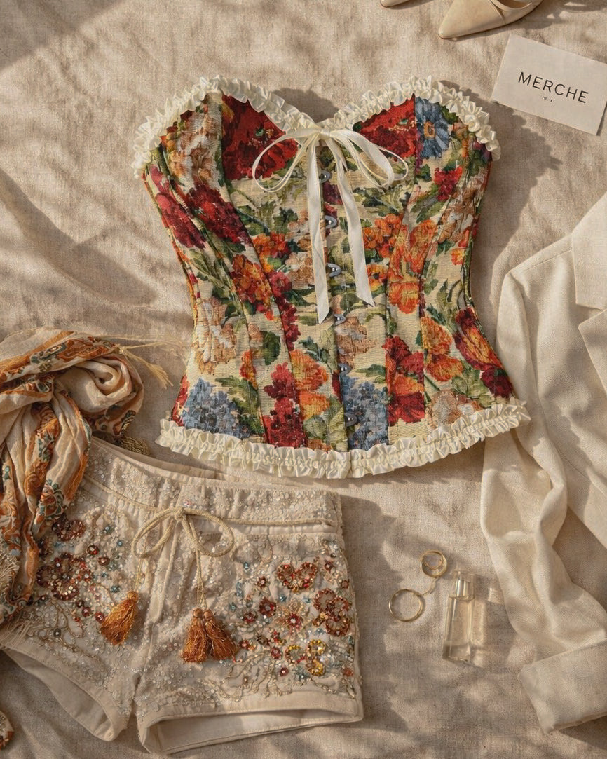 REGAL AND SASSY FLORAL JACQUARD CORSET