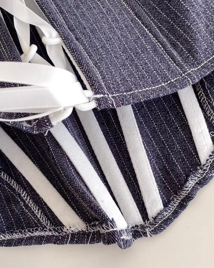 HOT TAKE PINSTRIPE LACEY INDIGO CORSET