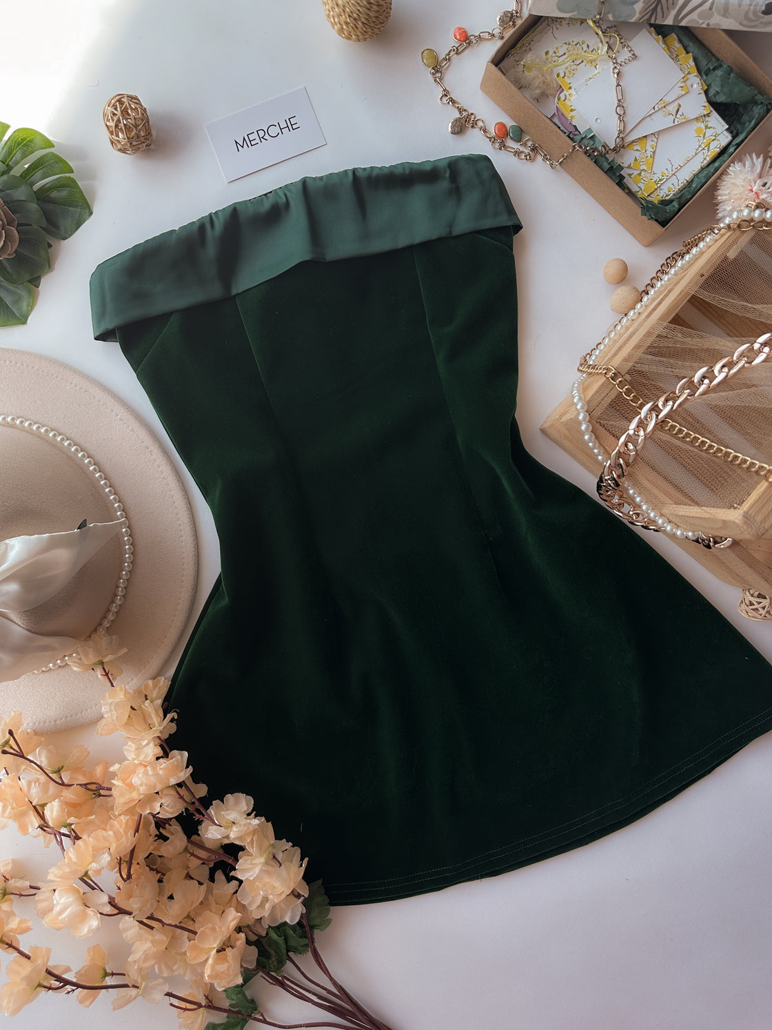 LOVE AFFAIR GREEN VELOUR BANDEAU DRESS