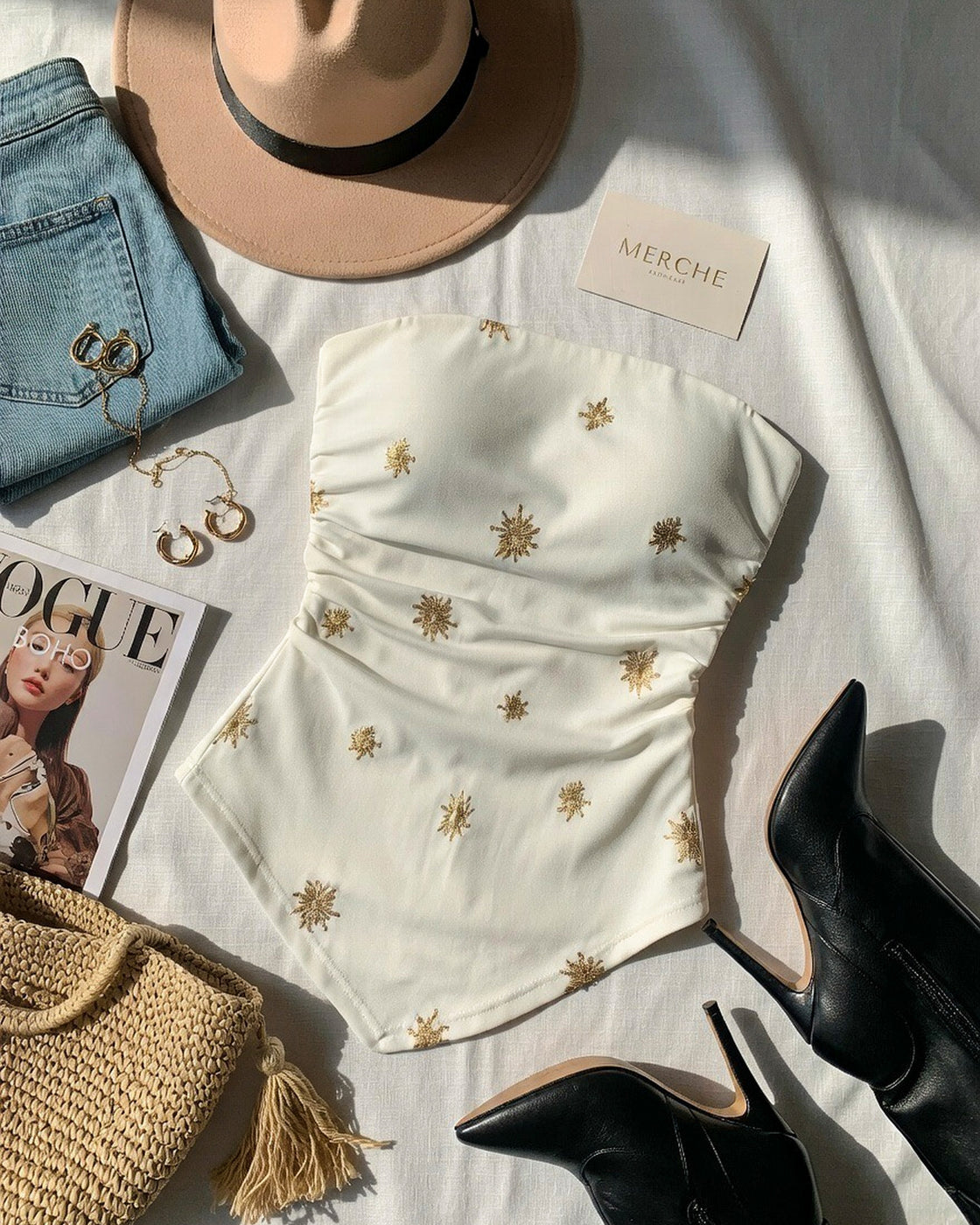 CANYON SOUL PADDED SEQUIN ASYMMETRICAL WHITE BANDEAU TOP