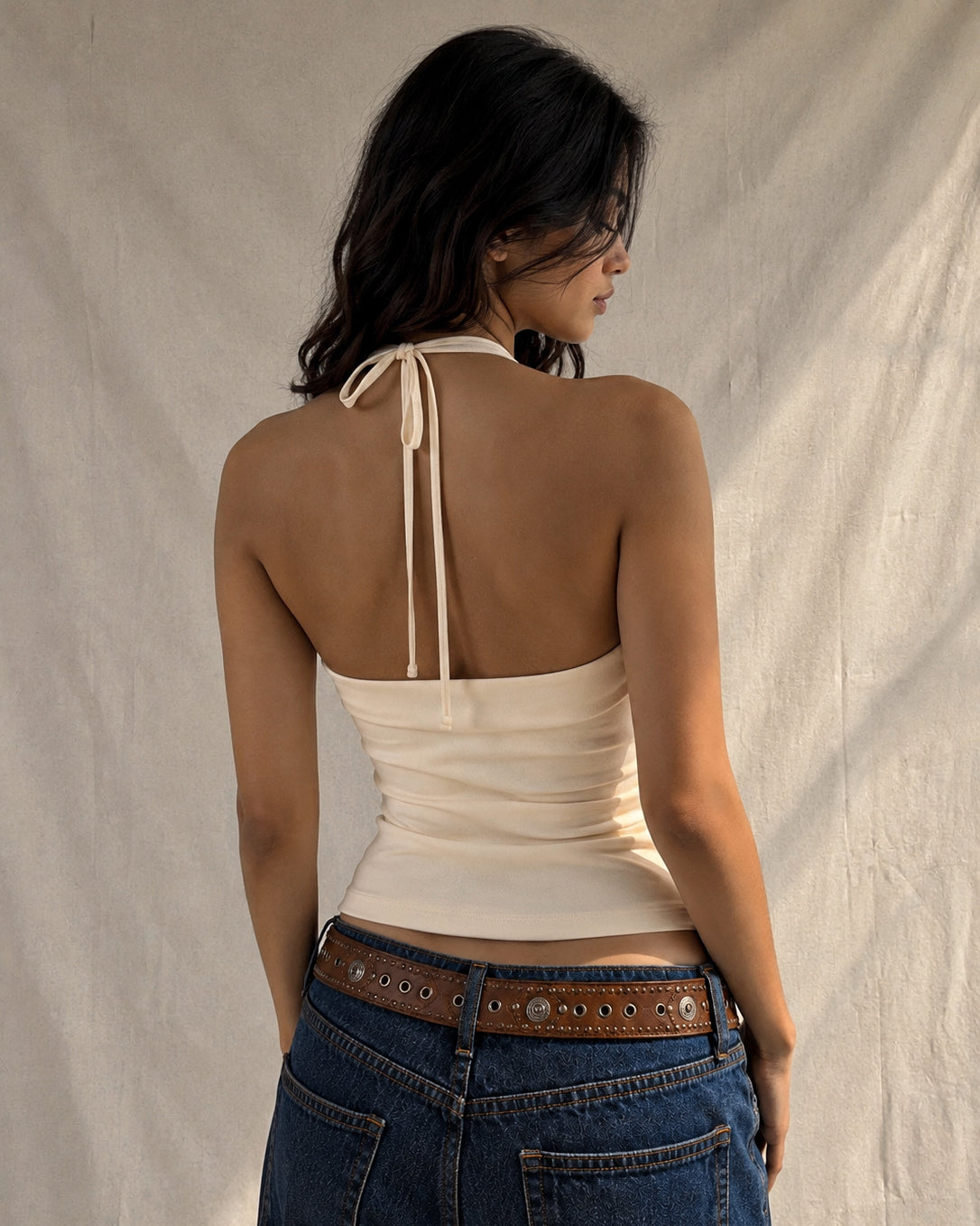 GIRLS WEEKEND COWL CREAM HALTERNECK TOP
