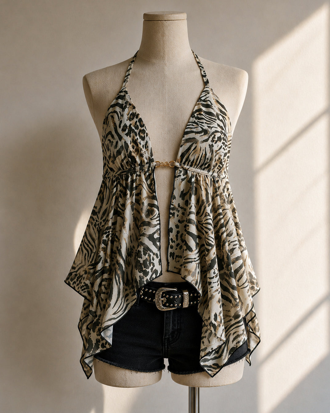 FREE SPIRITED DRAPED METAL DETAIL HALTERNECK TOP