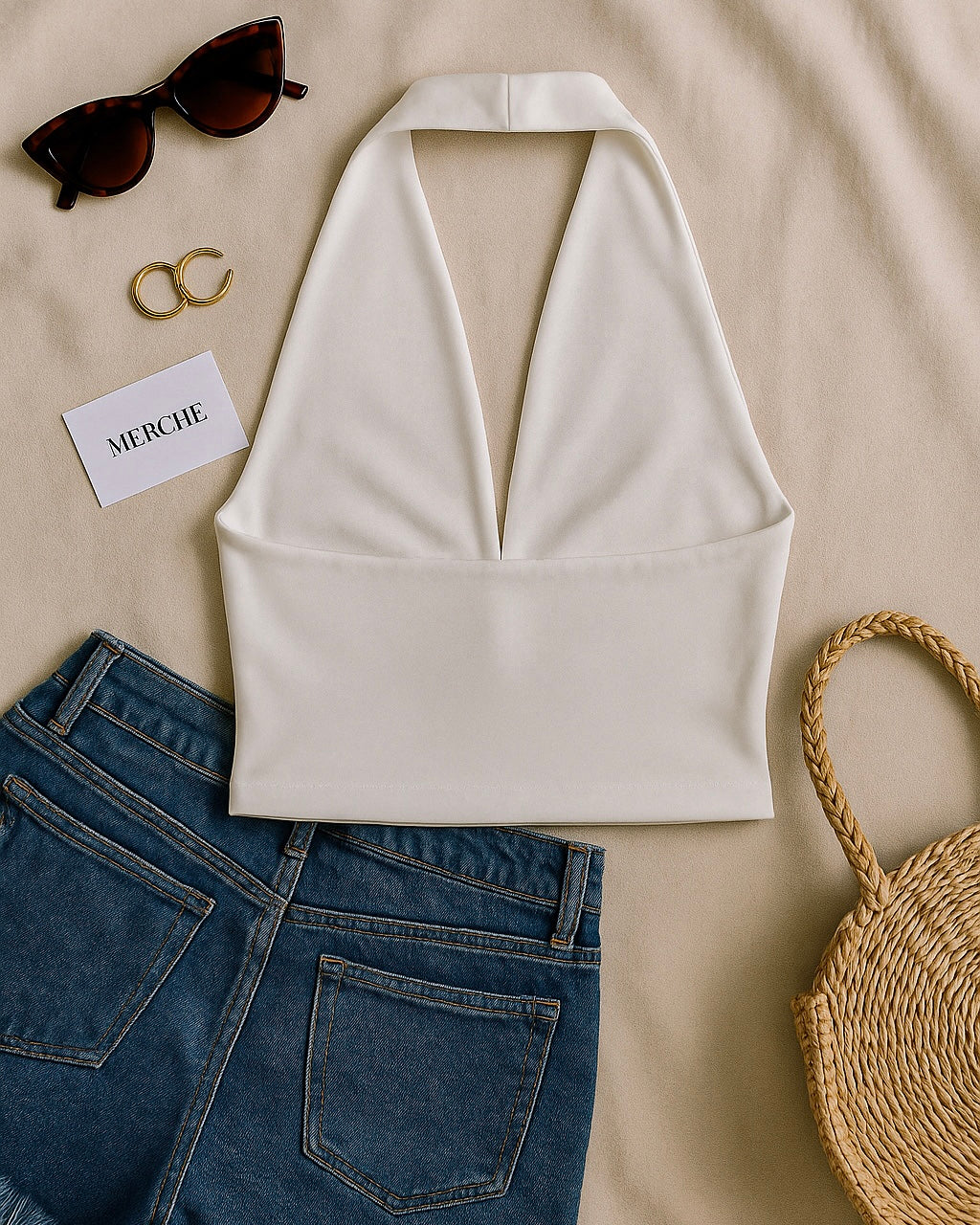 SLAY BELLE WHITE COWL HALTERNECK TOP