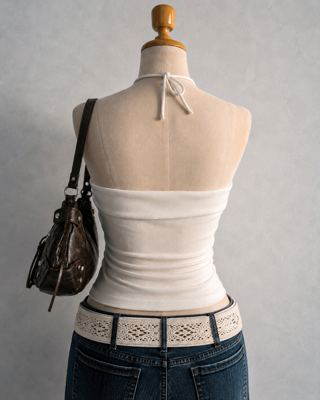 PRIVATE BEACH KNITTED PEARL HALTERNECK TOP