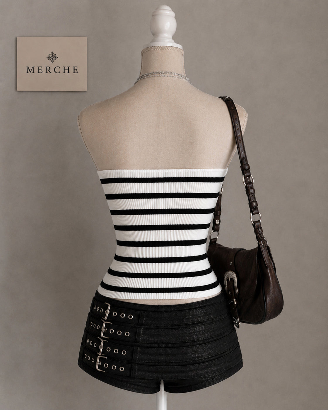 BREW LOVE STRIPED KNITTED BANDEAU TOP