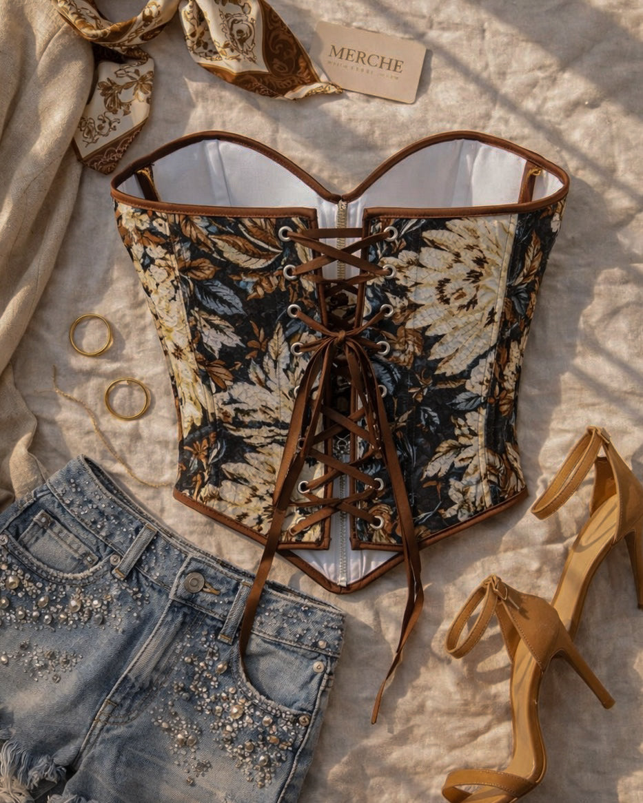 ITALIAN MOON BROWN JACQUARD CORSET