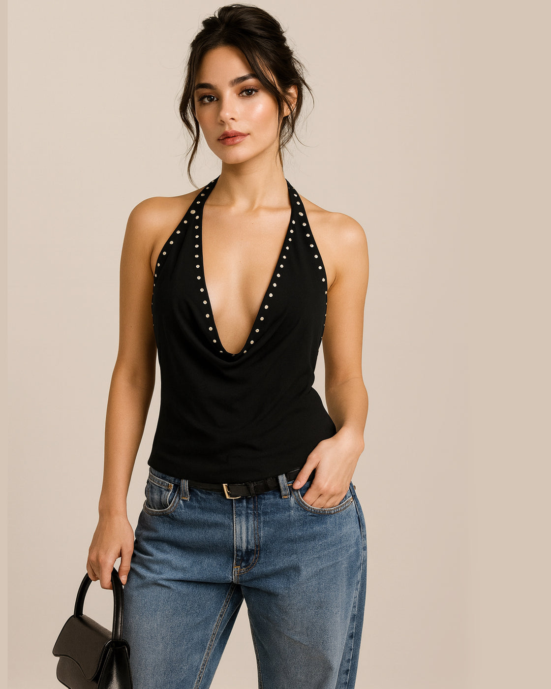 URBAN QUEEN BLACK COWL HALTERNECK TOP