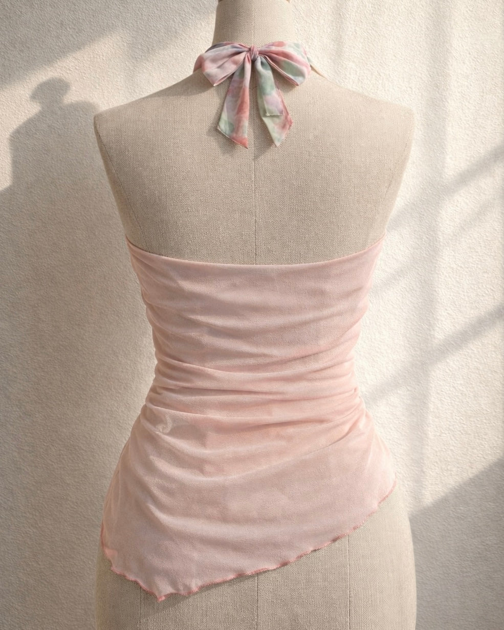 DOLL ENERGY PADDED CROCHET APPLIQUE LUXE HALTERNECK TOP