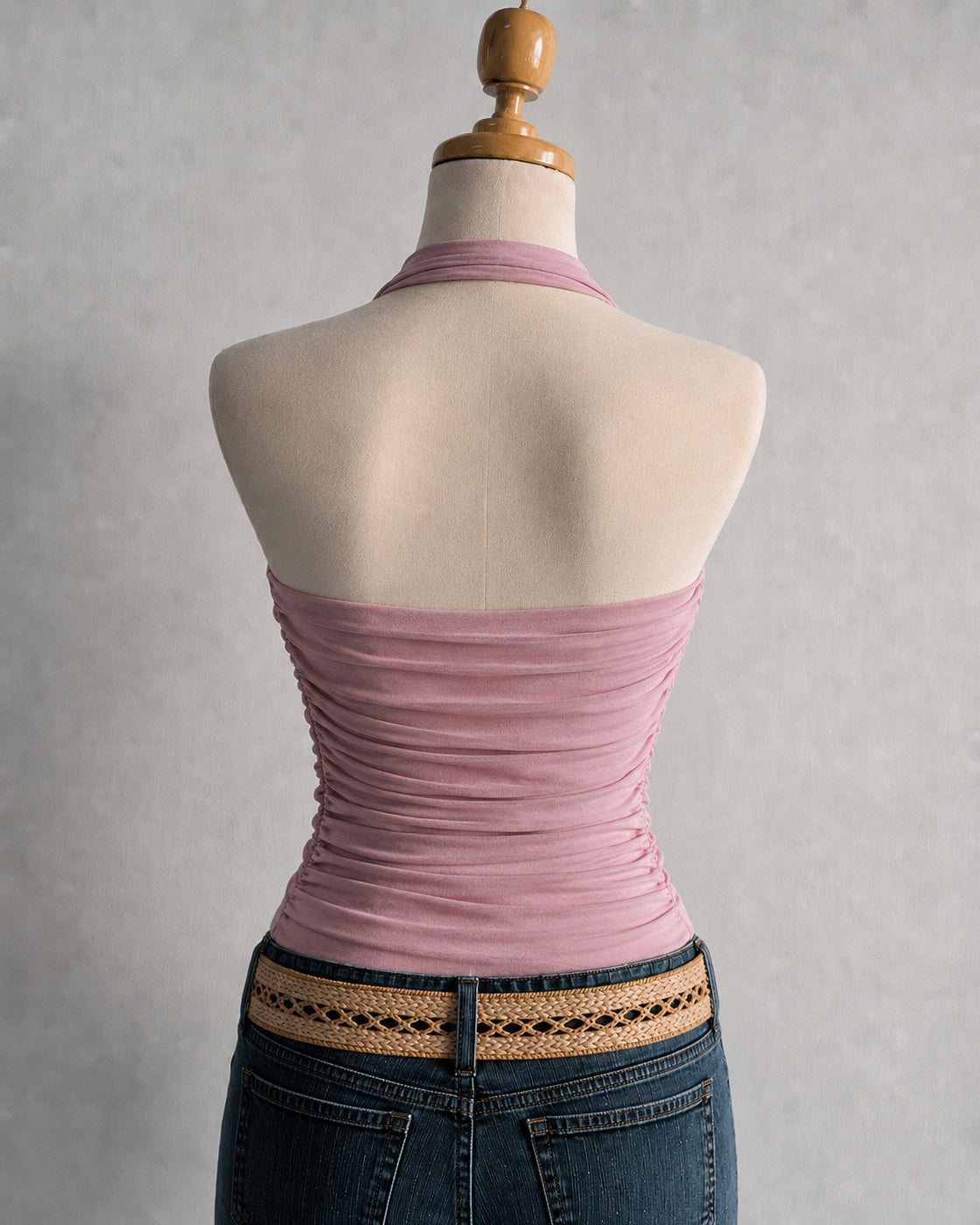 IBIZA SUMMER METAL DETAIL MESH DUSTY ROSE HALTERNECK TOP