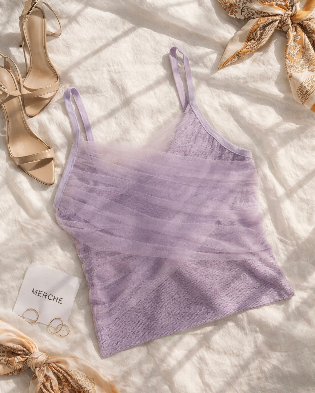 WINGS OF MINE MESH DRAPE PURPLE CAMI TOP
