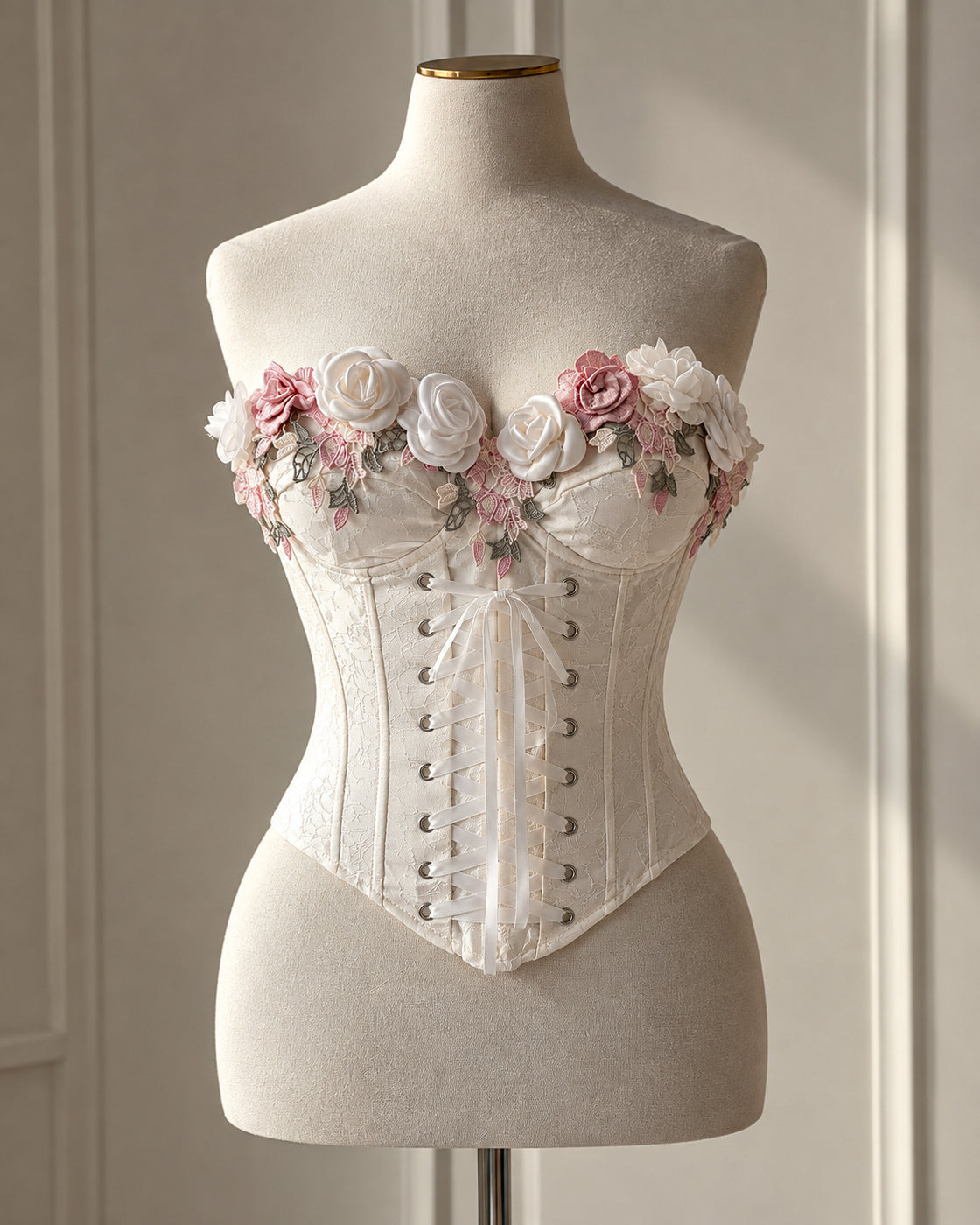 COTILLION READY APPLIQUE FLORAL EMBROIDERED CORSET